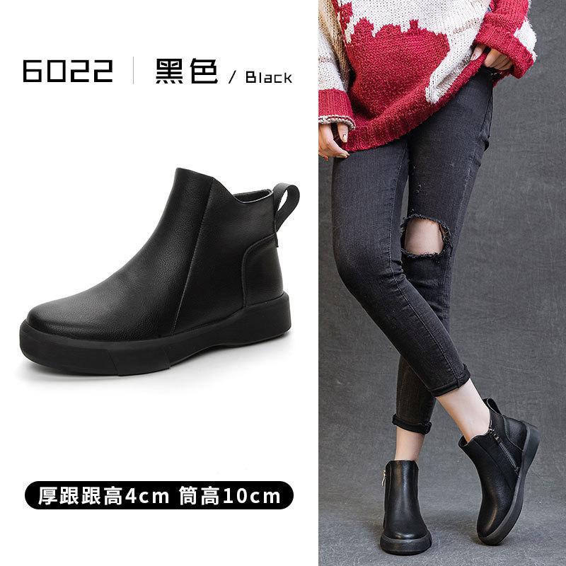 2025 Autumn and Winter Retro Leather Martin Boots British Versatile Platform-soled Chelsea Boots Thickened Warm Thick Heel Short Boots