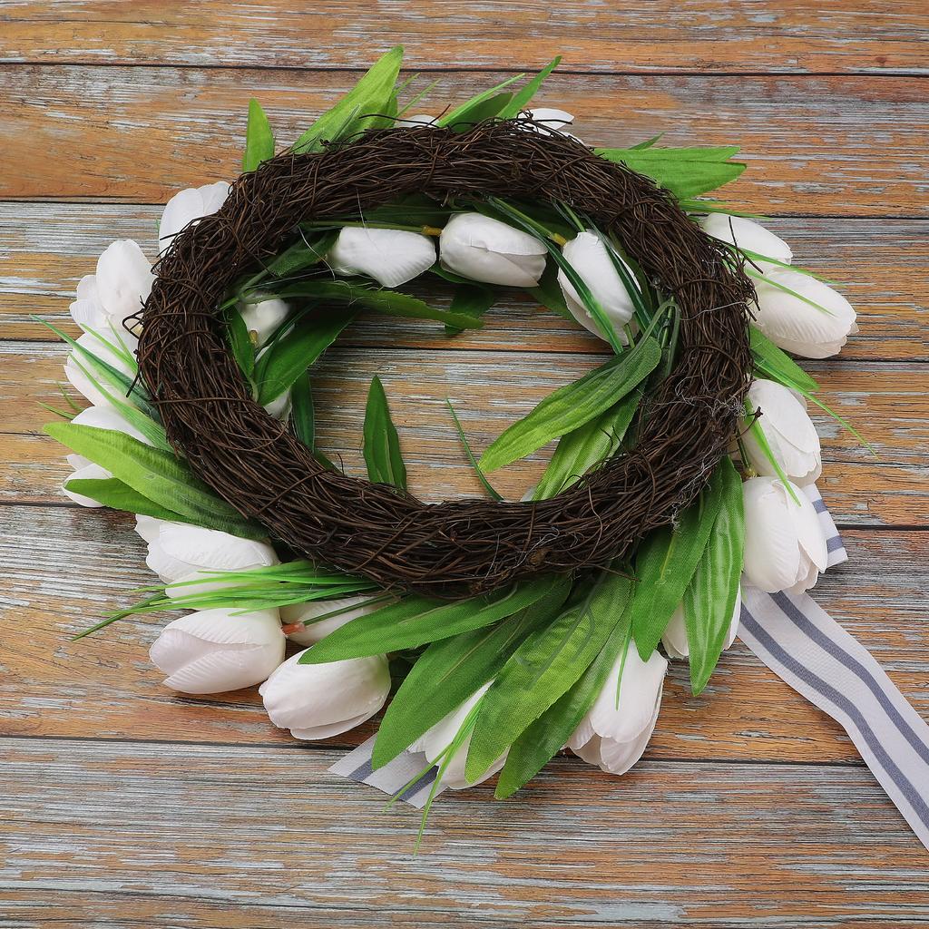Artificial Flowers Tulip Wreath White Spring In The Summer Wedding Decoration Wall Hanging Home Party Simulation Garland