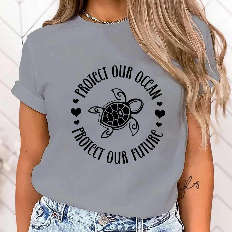 (Premium T-shirt)Hot Protect The Ocean Protect Our Future Funny Summer Women T-Shirt Harajuku Print Fashion Short Sleeve tops