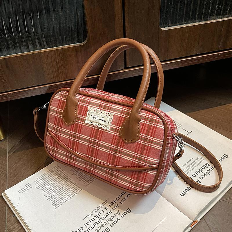 Koreanische Version Mode Handtasche kleine Tasche Damen 2025 neue Leinwand kariert kleine quadratische Tasche Schulter Umhängetasche
