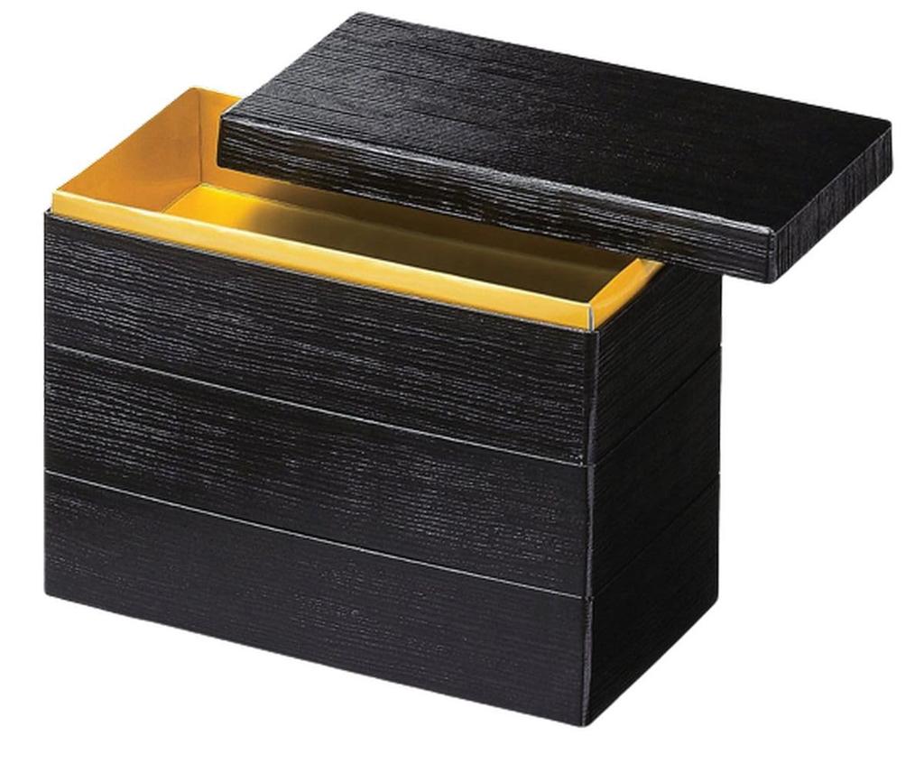 Outdoor Lunch Box Made in 3 Rectangular Washi Black Hegi x x J-kitchens (Lunch Box) Japan, Tiers, 7.0 Sun, 1/2 Paper, Grain, 22.0cm 11.5cm 18.0cm