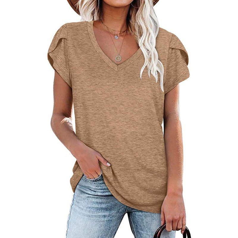 Solid-Color V-neck Short-Sleeve T-shirt Solid V-neck Short sleeve Overfit t-shirt Women