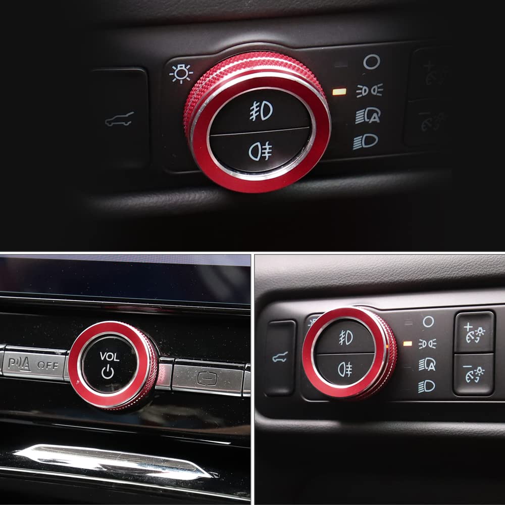 LECART Red Headlight Switch Knob Covers Fit for Ford Explorer 2024 Auto Interior Accessories Auto Decor Trims Metal Sticker