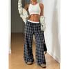 2025 New Amazon European and American Cross-border Women's Fashion Stripe Plaid Insert Color Loose Wide Leg Pants Casual Pants