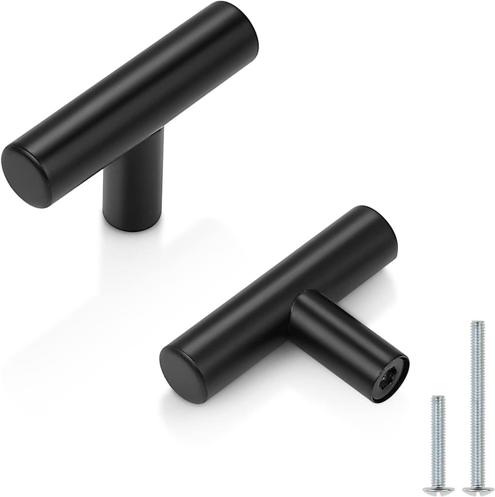 2 Inch Cabinet Pulls Matte Black Stainless Steel Kitchen Drawer Pulls Cupboard Handle T Round bar Cabinet Handles