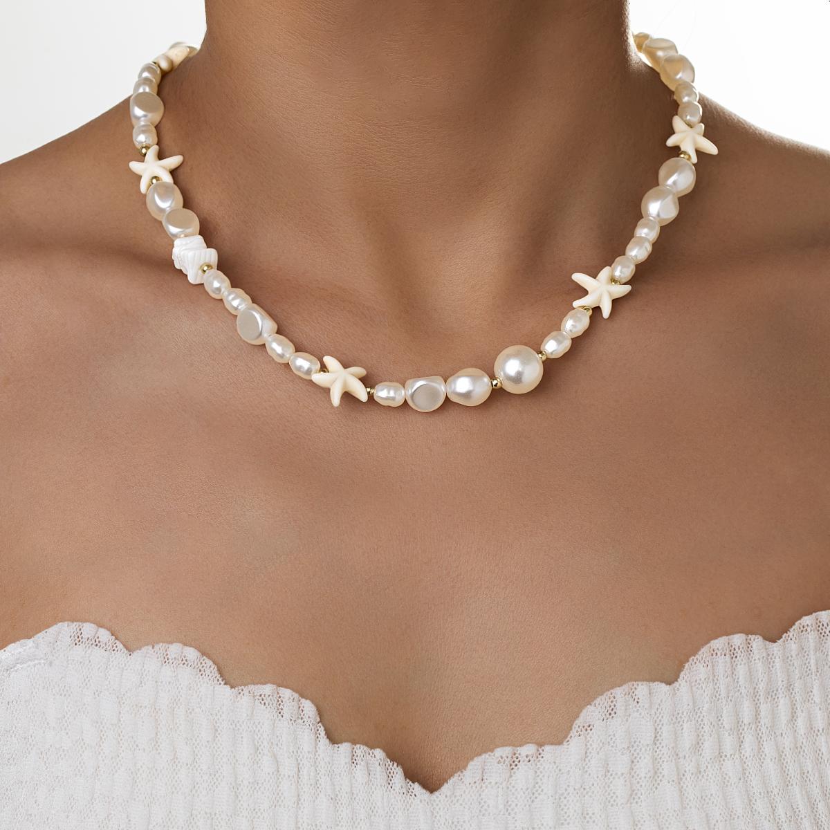 Бирюзовое колье-звезда пляжного стиля, неправильная имитация жемчуга, короткое женское колье