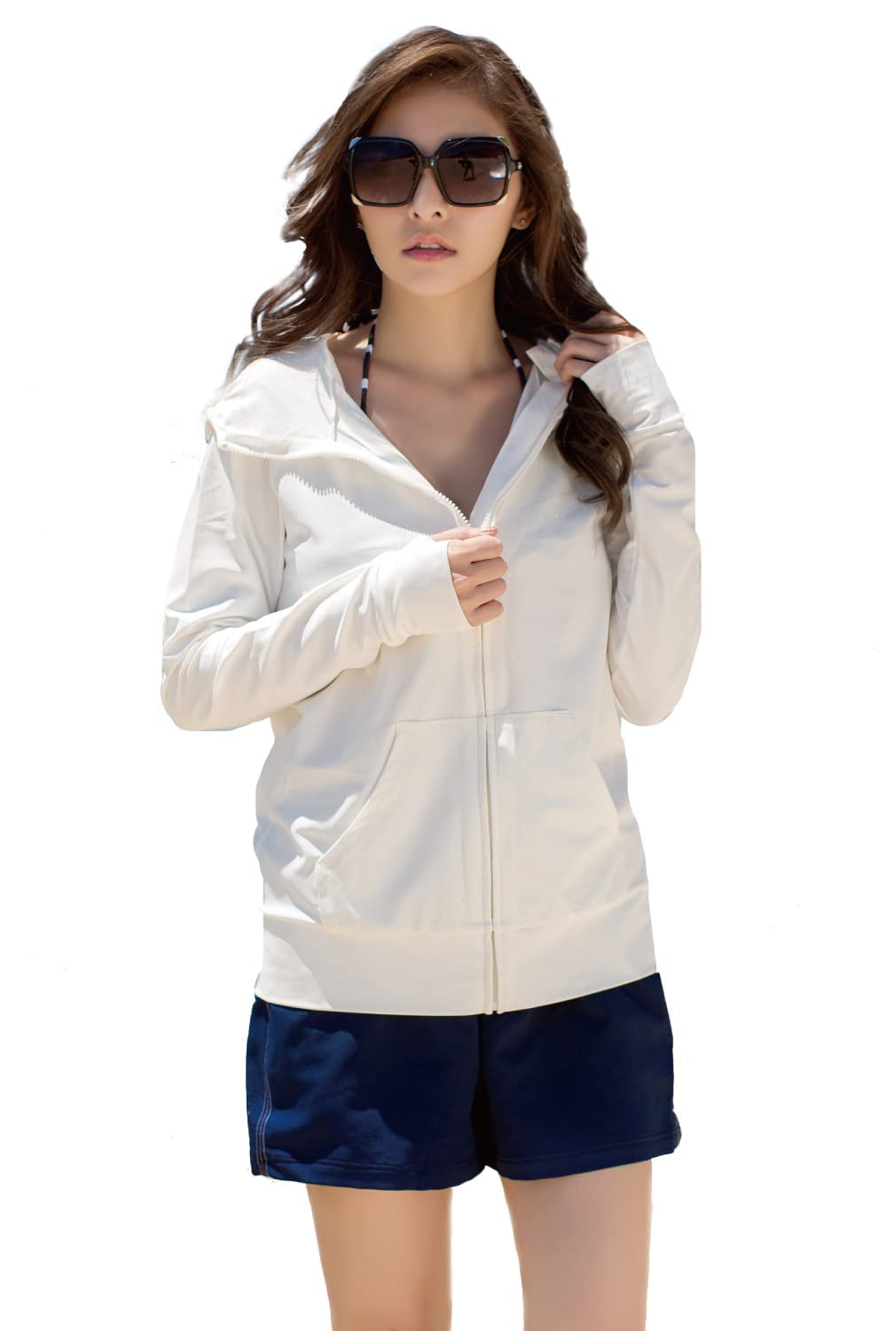 

[GRADE] Women s Rash Guard, High Quality, Simple Swimwear, Hoodie, Long Sleeve, UV Protection, UPF 50 (M, White)