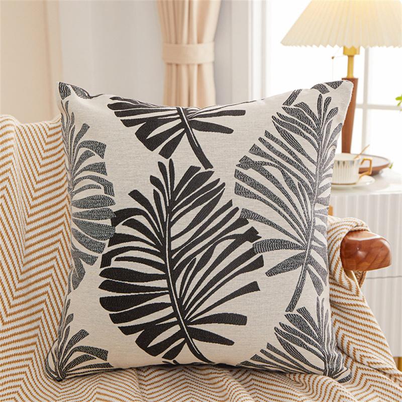 Colorful Cushion  Cover Jacquard Leaf Pattern Living Room Bedroom Decorative Cotton Linen Pillowcase