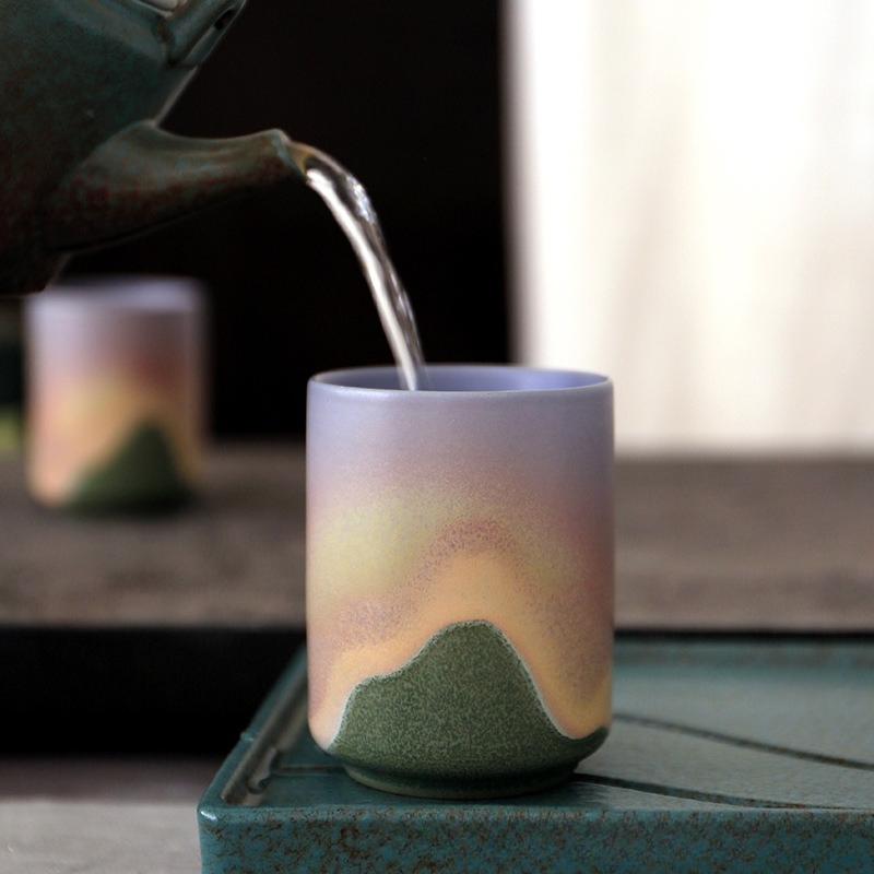 Japanese Kiln Ceramic Cup Handmade Rough Pottery Artisan Tea Cup for Traditional Tea Ceremony, Multi-Purpose (Tea/Coffee/Water)