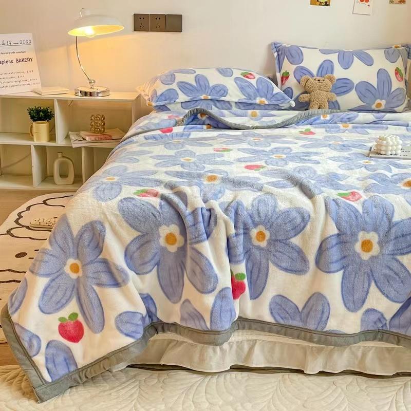King Queen Size Soft Smooth Coral Fleece Velvet Bed Flat Sheet Winter Warm Thicken Flannel Blanket Not Including Pillowcase