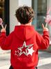Navy Blue Boys Hoodie Silver Star Back Print Long Sleeve Pullover Sweatshirt Casual Sport Fashion Kids Children Tops For Autumn Daily Outdoor Wear