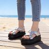 Summer Female Platform Sandals With Crossed Pu Upper And Rubber Sole For Beach Casuals