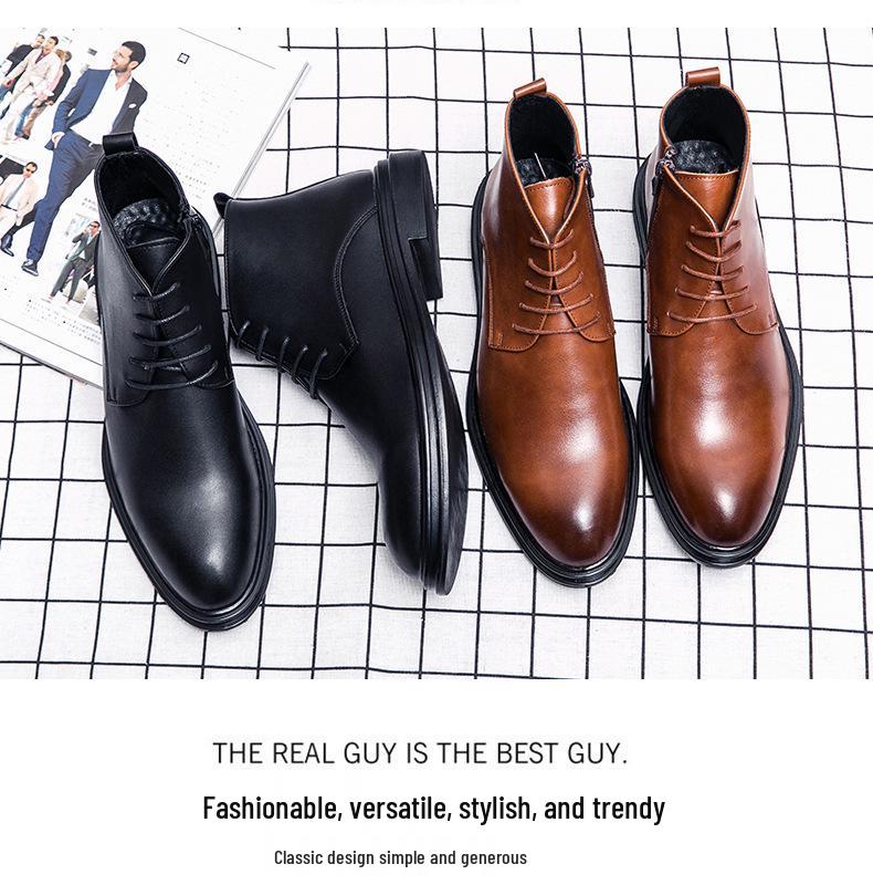 Men's British Style Pointed Toe Leather Chelsea Boots - Korean Design, Formal & Casual, Large Sizes Available