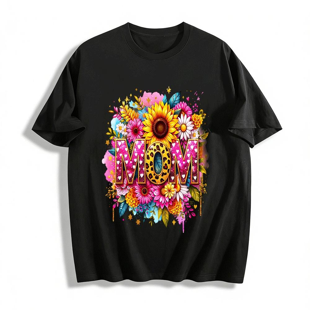 Heart Leopard Print Sunflower Floral Mom Graphic Casual T-Shirt Pure cotton T-shirt XXS