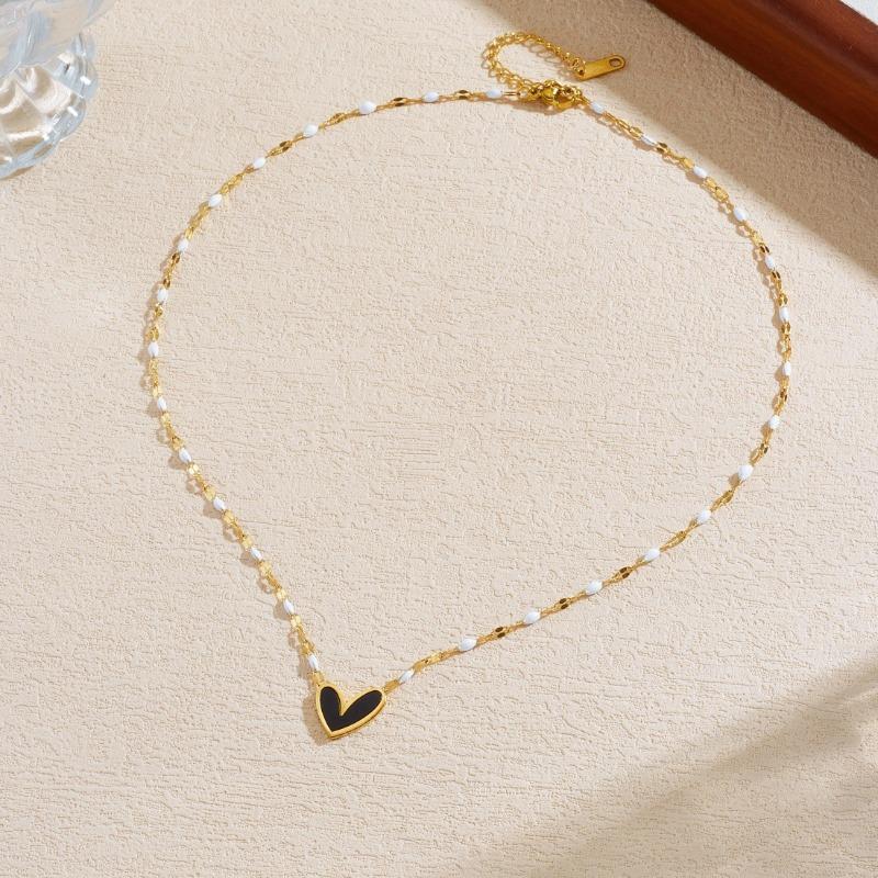 Vergoldete Emaille Rotes Herz Halskette, Zarte Weiße Perlen Gliederkette für Damen, Romantisches Tägliches Schmuckstück Geschenk