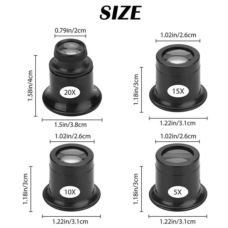 A84E-12PCS Loupe Eyeglass Magnifiers Set 5X 10X 15X 20X Watch Repair Loupe Magnifier Set Magnifying Glass For Watch Jewellery
