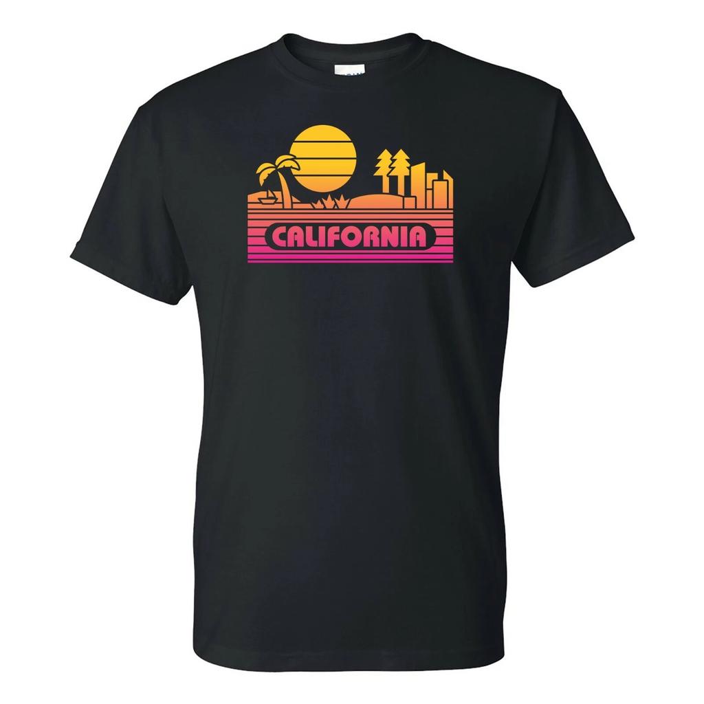 California Groovy Sunset - Landscape Vacation Home State T Shirt - Black