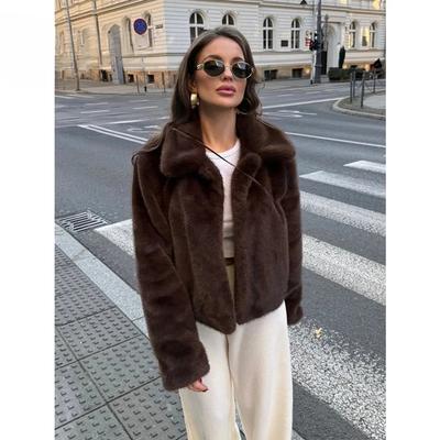 Winter Damen Revers Langarm Weiche Kunstfell-Effekt Jacke Mantel Modisches Temperament Vielseitig