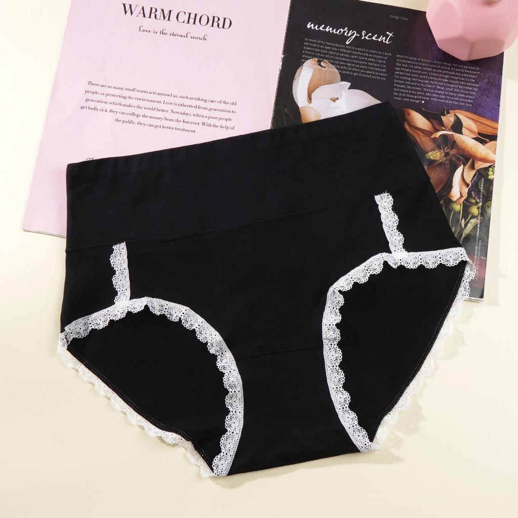 Plus Size Ladies Spring and Summer Lace Comfortable Pure Cotton High Bounce Non Mark Mid Waist Briefs