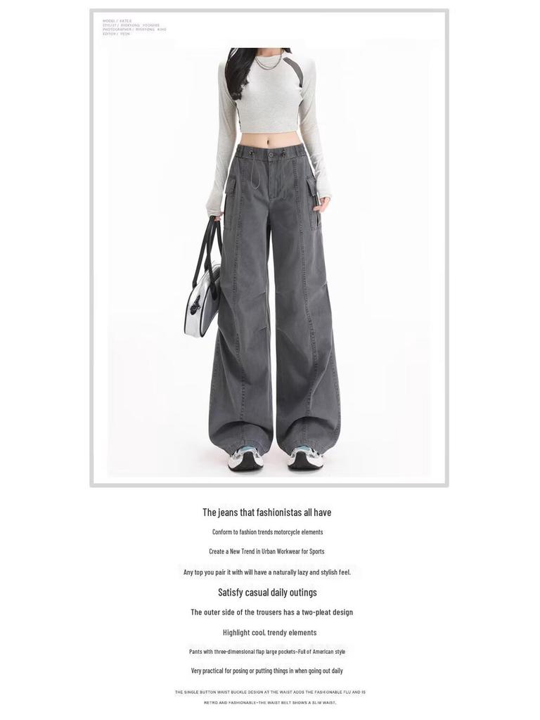 Korean Style Women's Casual Cargo Pants - Spring/Summer Straight Fit