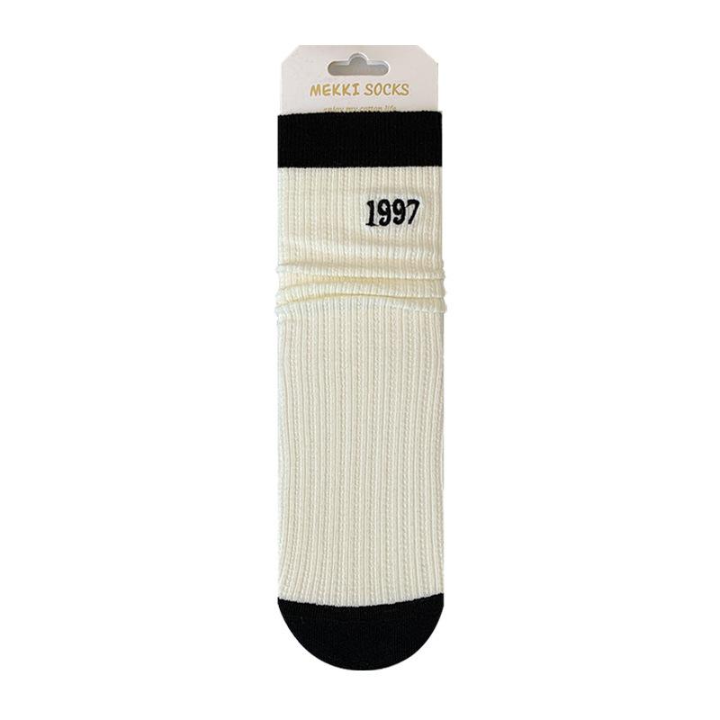 Socks Women'S White Tube Socks Striped Versatile Women'S Stacking Socks Japanese Trendy Black Stockings
