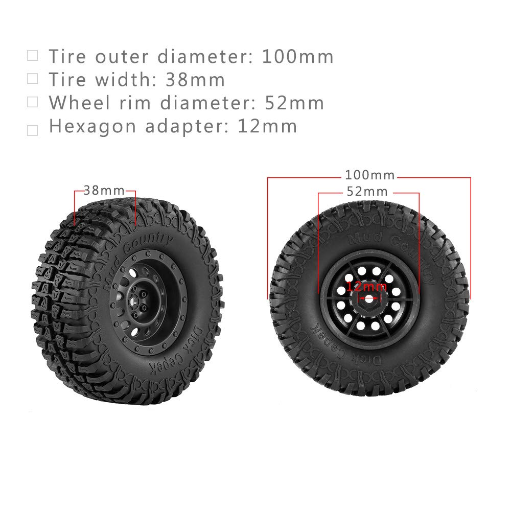 Goolsky 4x AUSTAR 100mm 1.9 inch Rim Rubber Tire Wheels for 1/10 RC Cars: Traxxas HSP Redcat RC4WD, Tamiya Axial SCX10 D90 HPI RC Rock Crawler