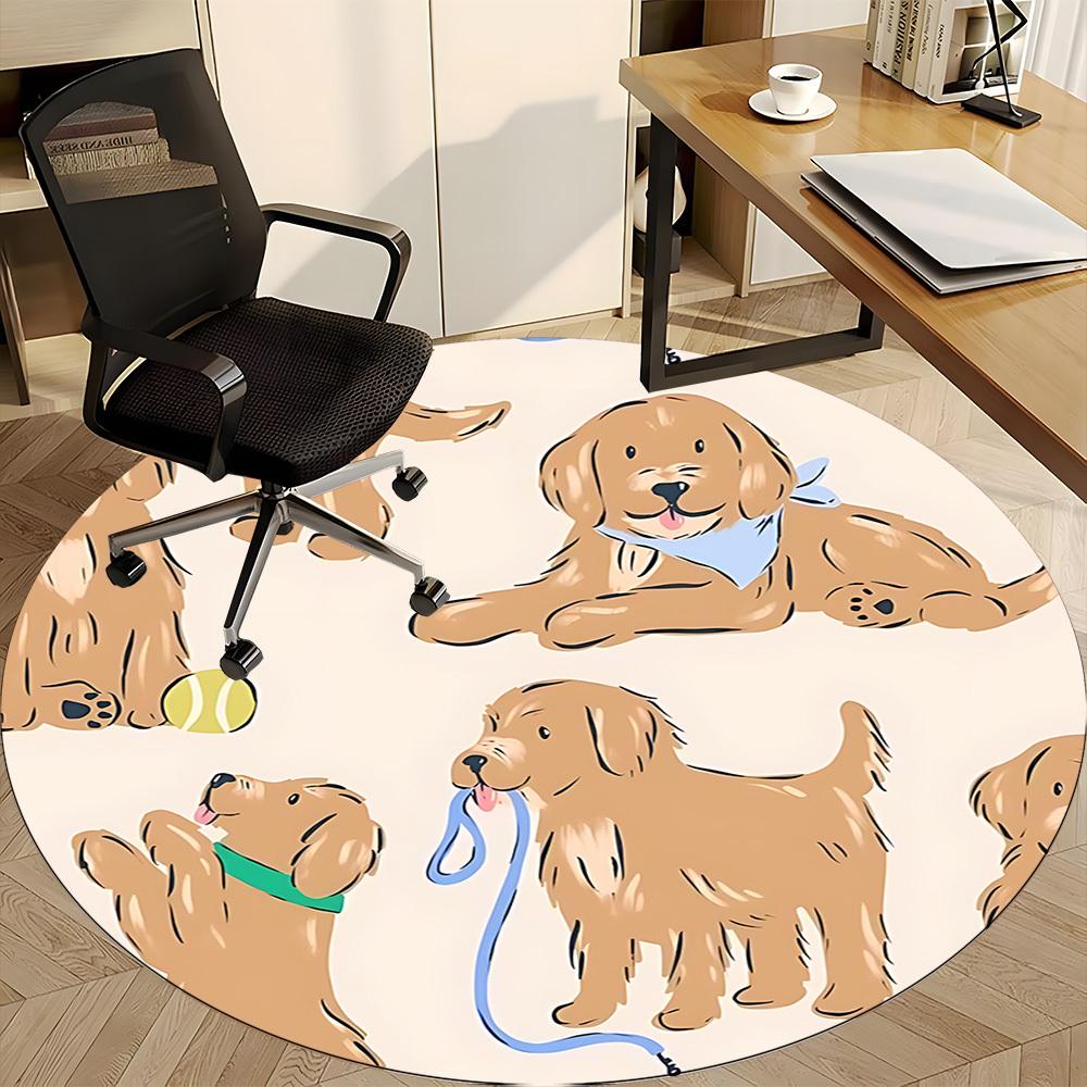 1pc Puppy Playtime Office Round Rug, Non-slip, Soft and Durable Office Rug for Interior Decoration, Perfect for Office, Beautiful Decoration yy2603120
