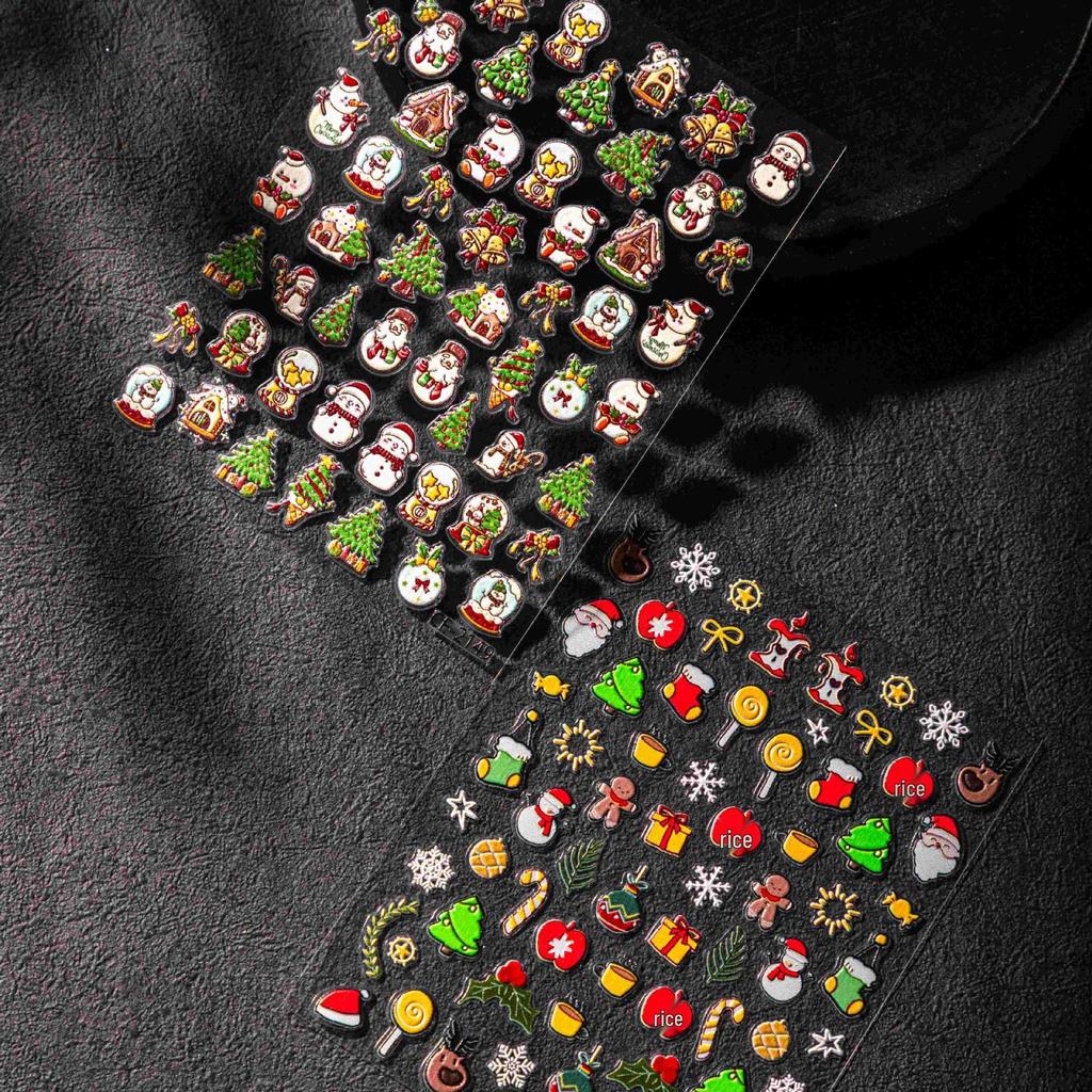 Cyansea 3D Christmas Manicure Stickers: New Year Candy, Tree, and Hat Designs