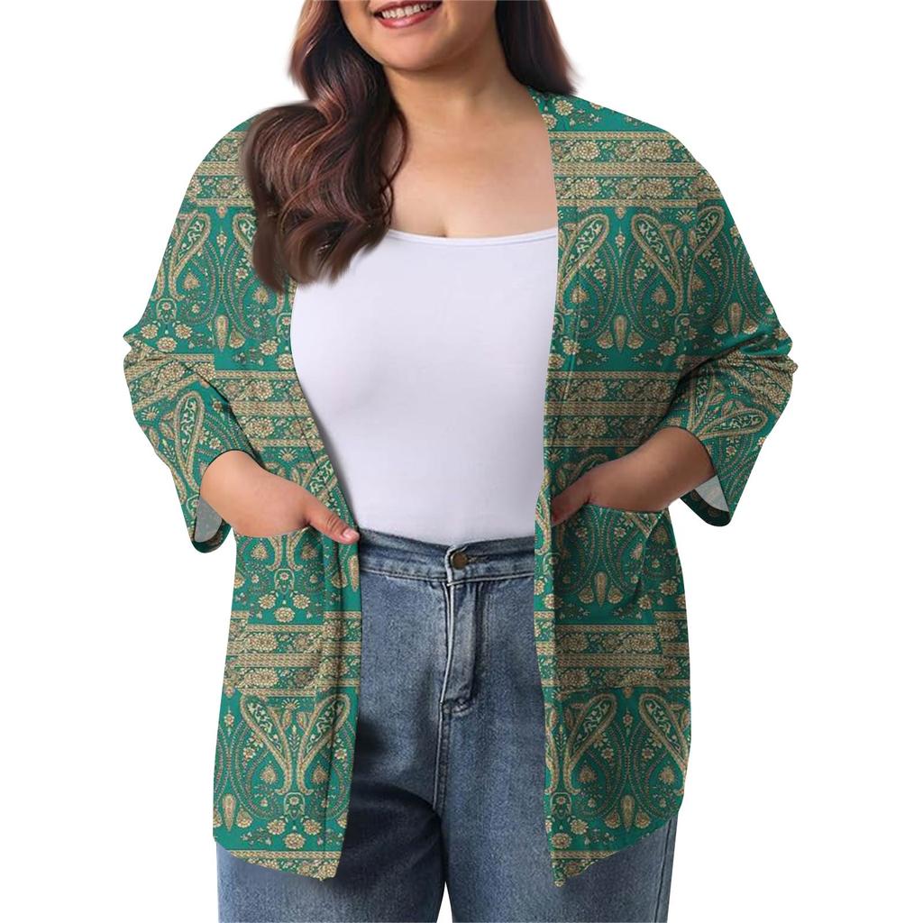 Women's Fall And Winter Fashion Casual Soild 3/4 Sleeve Mid-Length Cardigan Jacket
