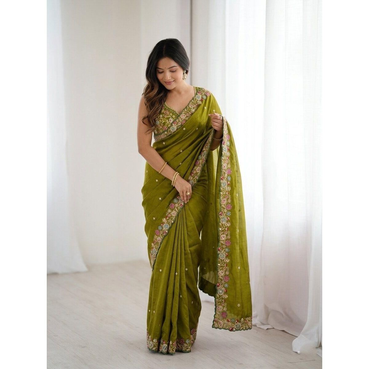 Premium Party Wear Fendy Satin Silk Saree