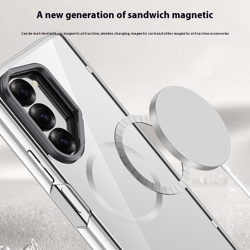 För Samsung Galaxy Z Fold6 5G Transparent Skal PC+Akryl Ställ Magnetiskt Telefonskal med Skärmskydd