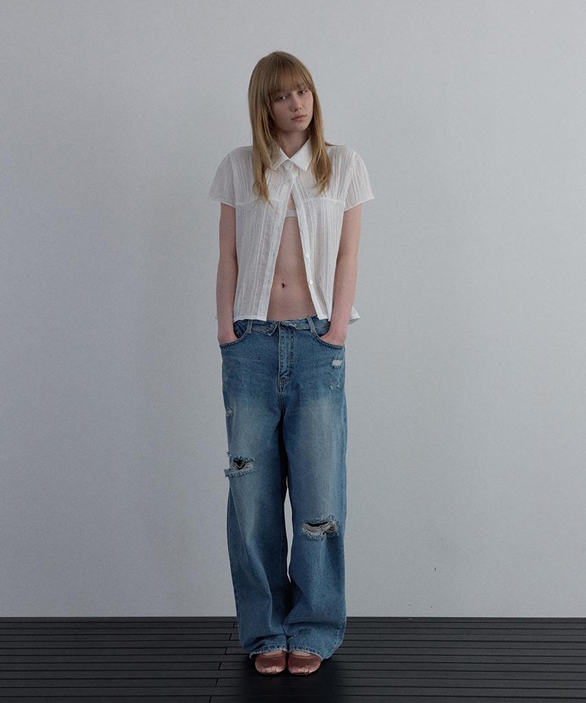 Unessin Sheer Cap Sleeve Shirt_Ivory