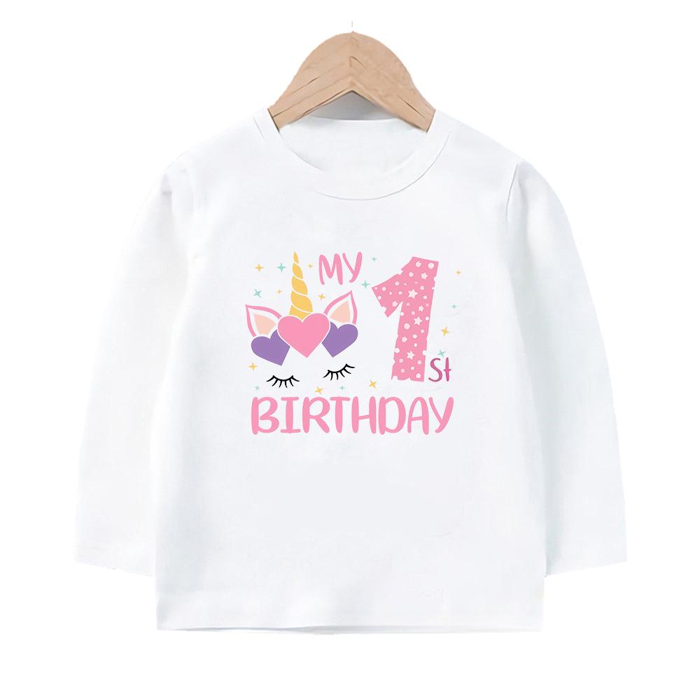 Kinder-Frühlings-Herbst-Geburtstagszahlen von 1–8 Jahren, bedrucktes, langärmliges Hemd, bedrucktes Top-Geschenk-T-Shirt für Mädchen