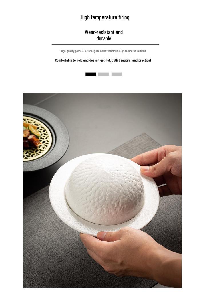 Ceramic Stewing Pot with Lid - Sea Cucumber, Abalone, and Dessert Bowl Plate for Private Kitchens and Restaurants.