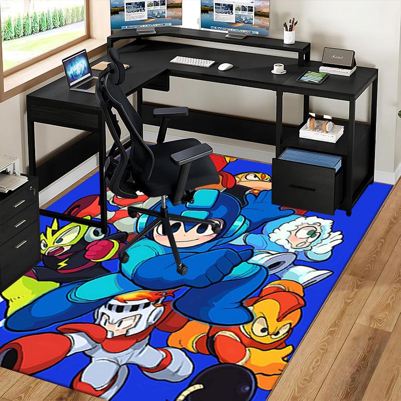 1pc Mega Man Anime Cartoon Design Office Chair Mat Non-Slip Carpet for Home Decor, Living Room, Bedroom, Game Room - Perfect Gift for Fans!Y095