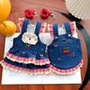 Spring and Summer Denim Cherry Couple Strap Dog Dress Pet Dog Cat Clothing Accessories Thai