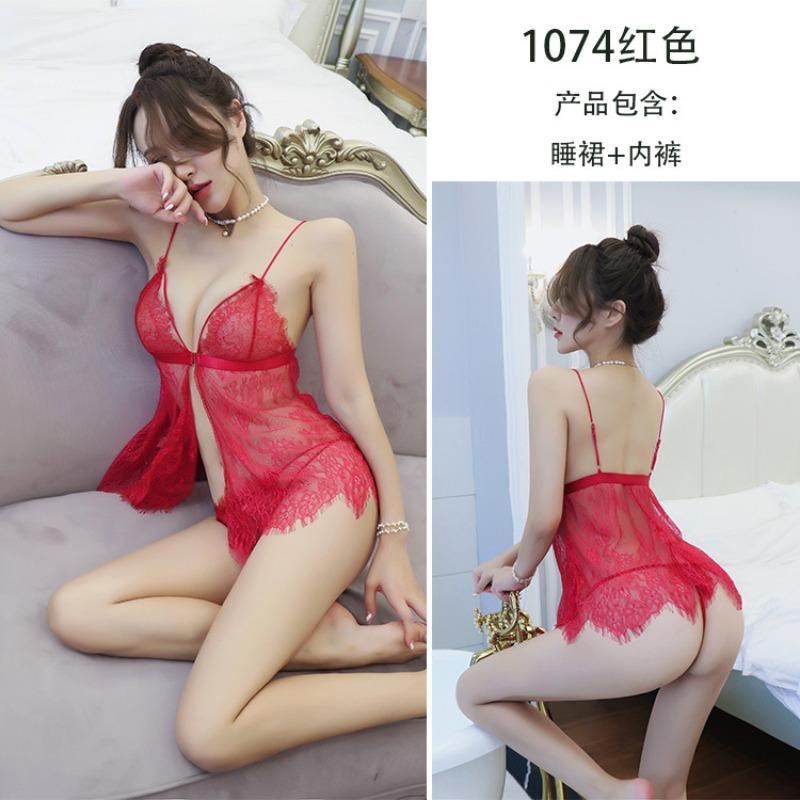 Sexy lingerie sexy suspender lace split nightdress seduction short skirt teases bed seduction