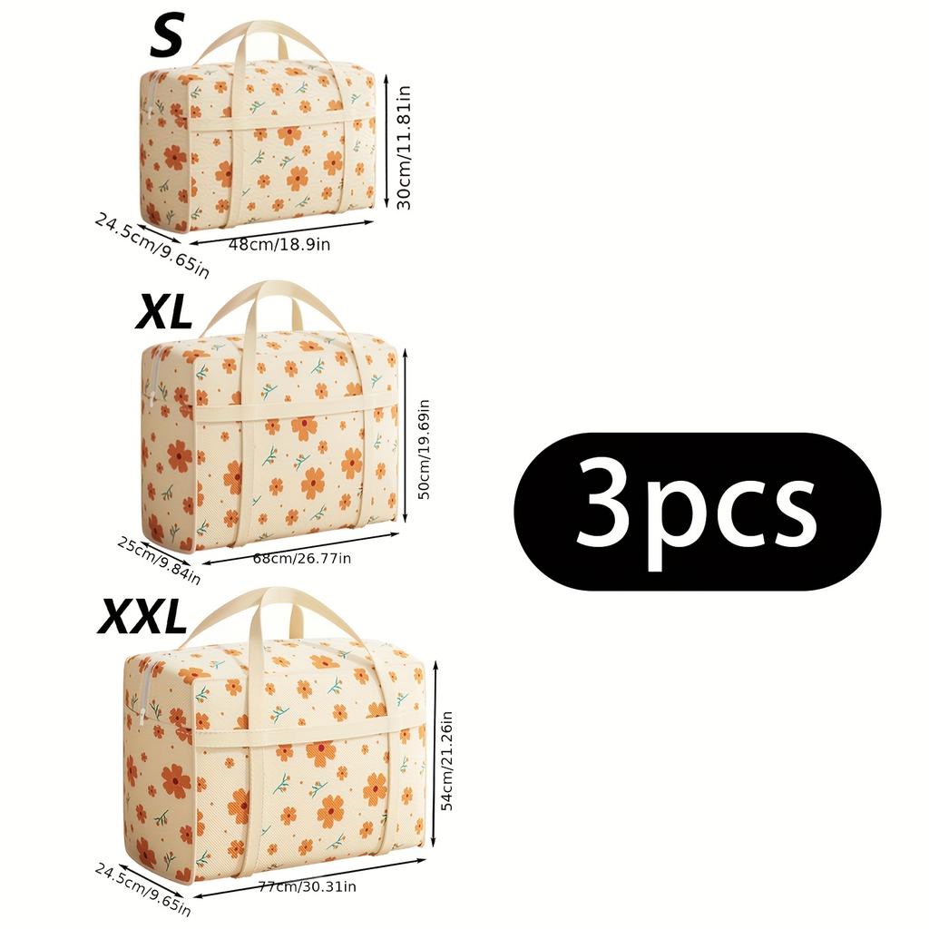 3pcs Extra Large Foldable Storage Bag Contemporary Rectangle Non Woven Polyester with Handles Flip Top Closure Dustproof