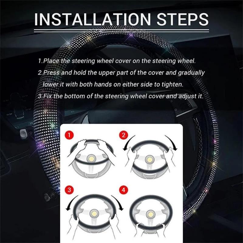 38cm Car Steering Wheel Cover Universal Bling Bling Diamond Rhinestones Elasticity Interior Car Accessories for Four Seasons