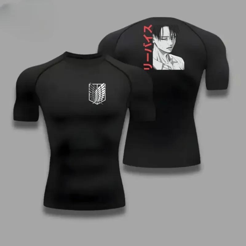 Men Compression Shirt Workout Quick Dry Levi Ackerman Print Top Breathable Sweat Absorbing Fit Fitness T-Shirt Sweat-Resistant