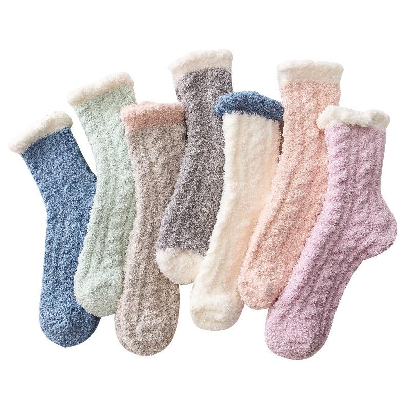 5 Pairs Thickened Coral Fleece Sock for Women Medium Tube Comfort and Warmth Winter Floor Socks