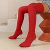 Large Size High Tube Knee Socks Boots Autumn And Winter High Heel European And American Style Pointed Thick Heel Women'S Boots