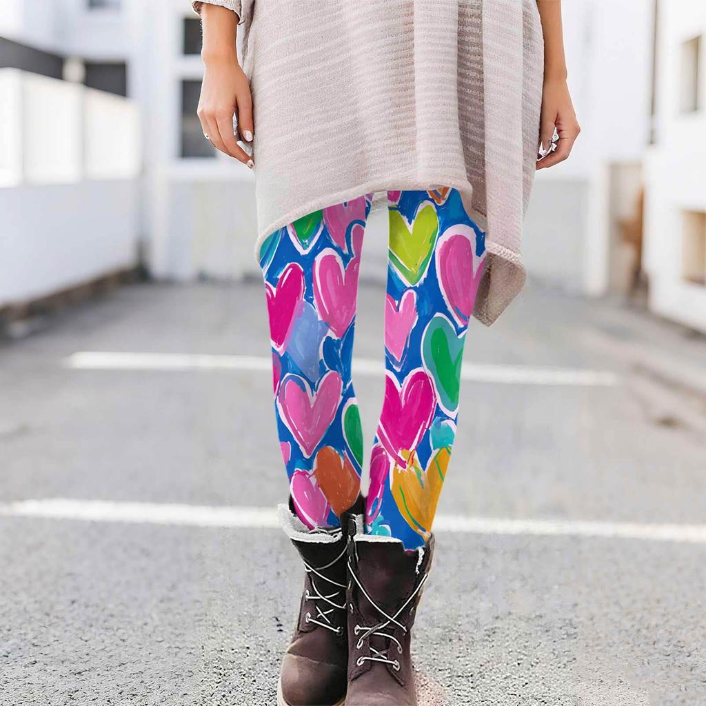 Damen Casual Mode Print Hose High-Waist Straight-Leg Skinny Leggings