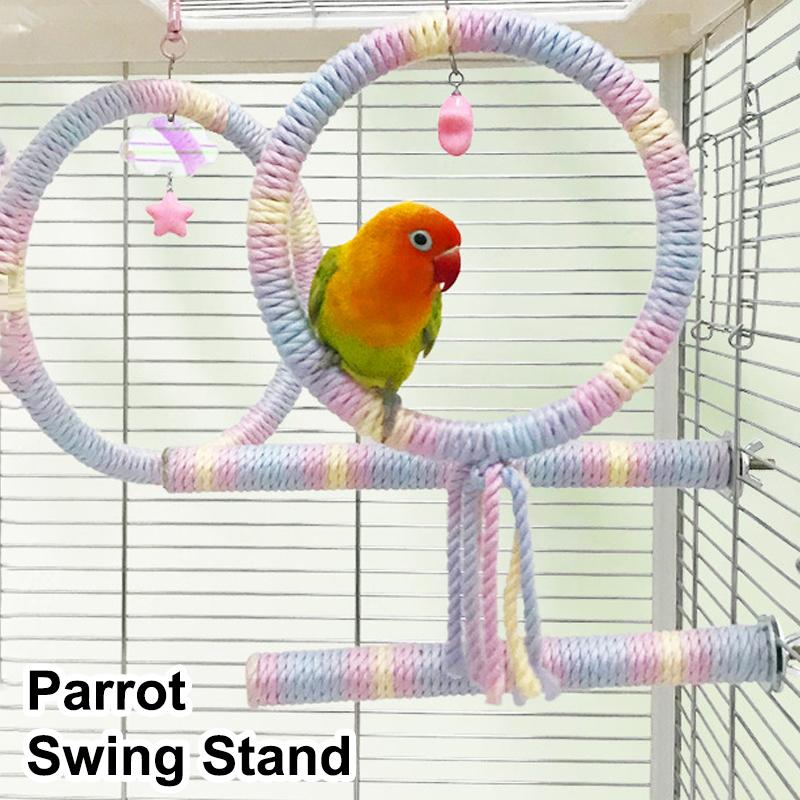 Colored Cotton Parrot Pole Flexible Hanging Clip Swing Colorful Perch Rotating Comfortable Bird Cotton Rope Swing Pet Supplies