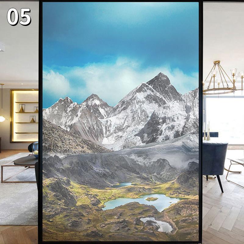 Sky Artistic Glass Sticker Static Cling Privacy Window Film Mountain Landscape Painting Frosted Window Sticker Home Decor