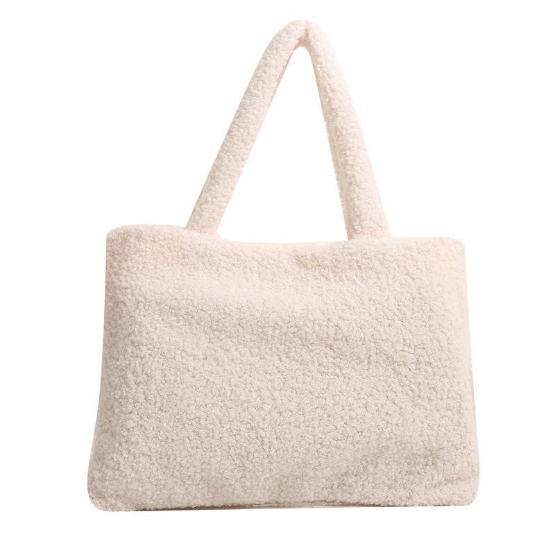 

Solid Color Korean Style New Plush Handbag Casual and Simple Winter Tote Bag Fashiable Hand Bag for Women белый