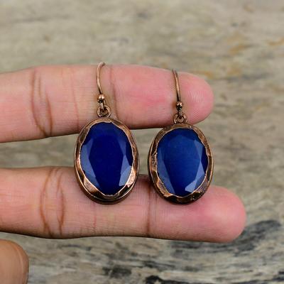 Faceted Blue Sapphire Earring Electroformed Copper Earrings Handmade Gemstone Jewelry Unique Earrings Electroformed Jewelry Engagement Gifts