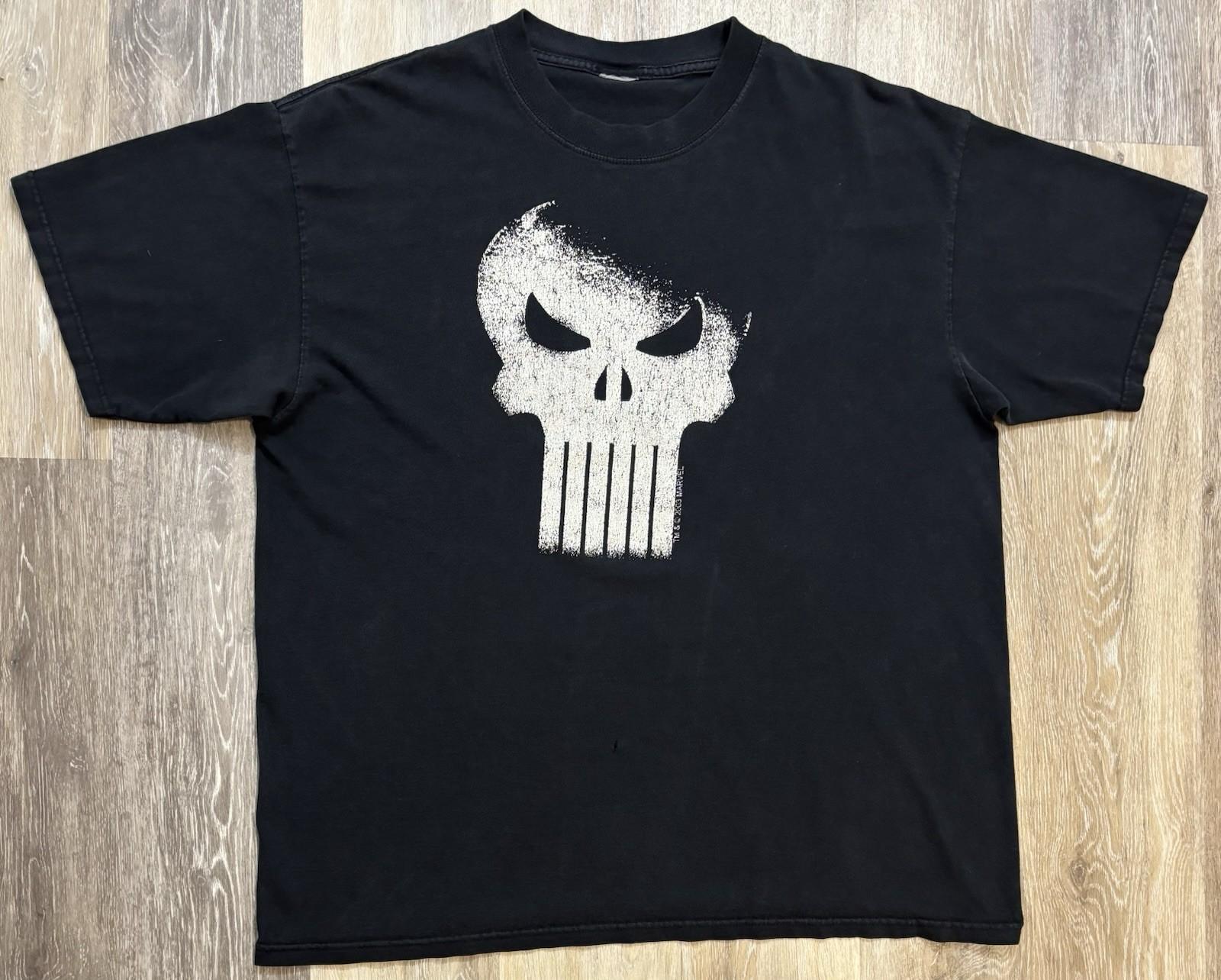 Vintage Y2K Marvel Mad Engine Punisher Distressed Skull T-Shirt XL Faded Black Unisex T-Shirt S