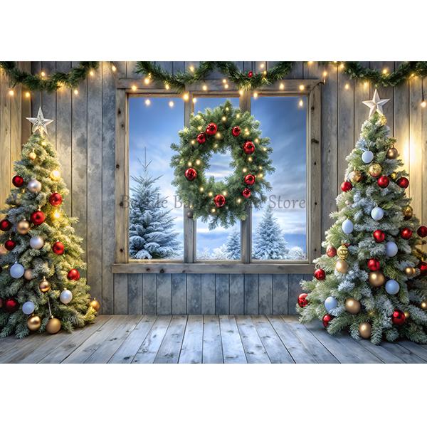 Beenle Christmas Photography Backdrop Xmas Tree Fireplace Gifts Family Party Decor Kids Portrait Background Decor Photo Studio