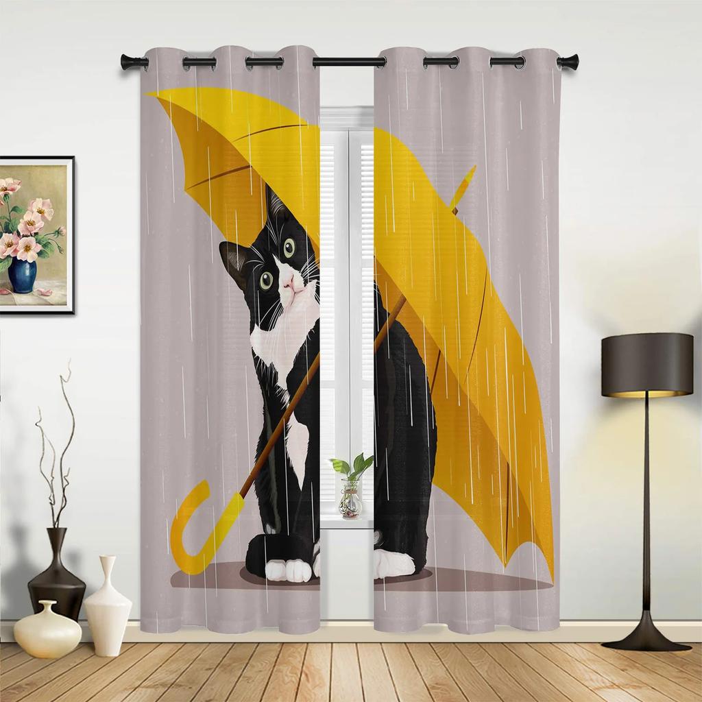 Cat Roof Kitten Night Moon Stars Curtains for Bedroom Living Room Drapes Kitchen Children's Room Window Curtain Home Decor